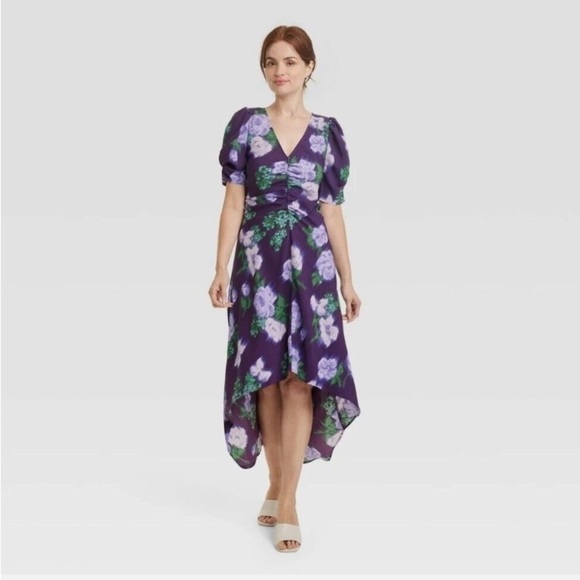 a new day Dresses & Skirts - A New Day Floral Spring Purple Dress size XL puffed sleeves